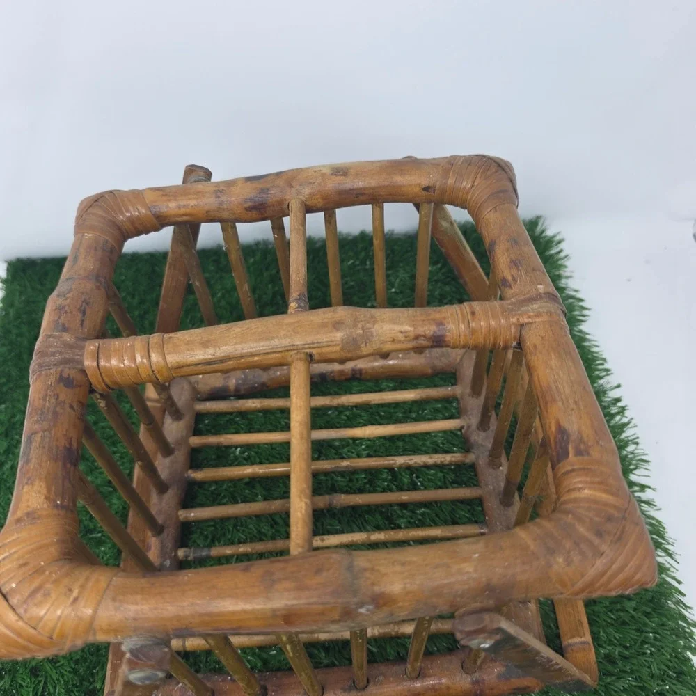 Vintage Bamboo Rattan Wine Bottle Carrier Caddy 4 Bottle Holder  Boho